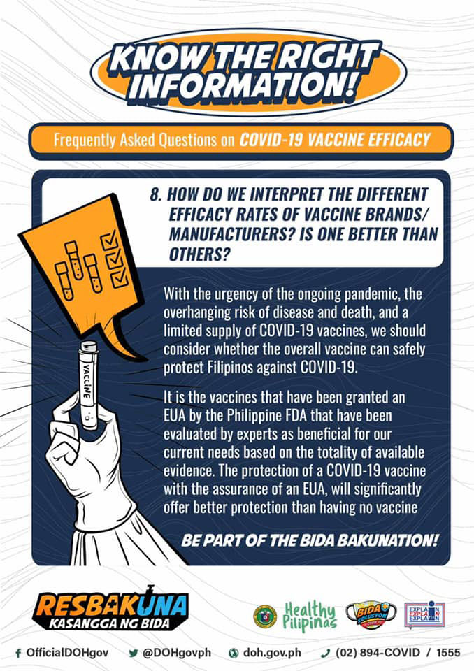 With the urgency of the ongoing pandemic, the overhanging risk of disease and death, and an limited supply of COVID-19 vaccines, we should consider whether the overall vaccine can safely protect Filipinos against COVID-19.