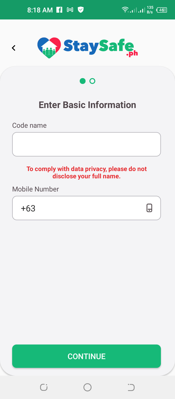 Use your mobile number to register for Staysafe PH account.